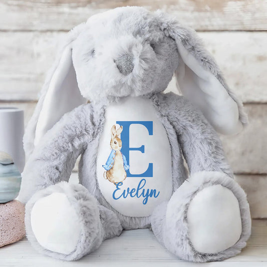 Cute Bunny With Monogrammed Letter And Custom Name - Personalized Stuffed Bunny - GRK005_BUN