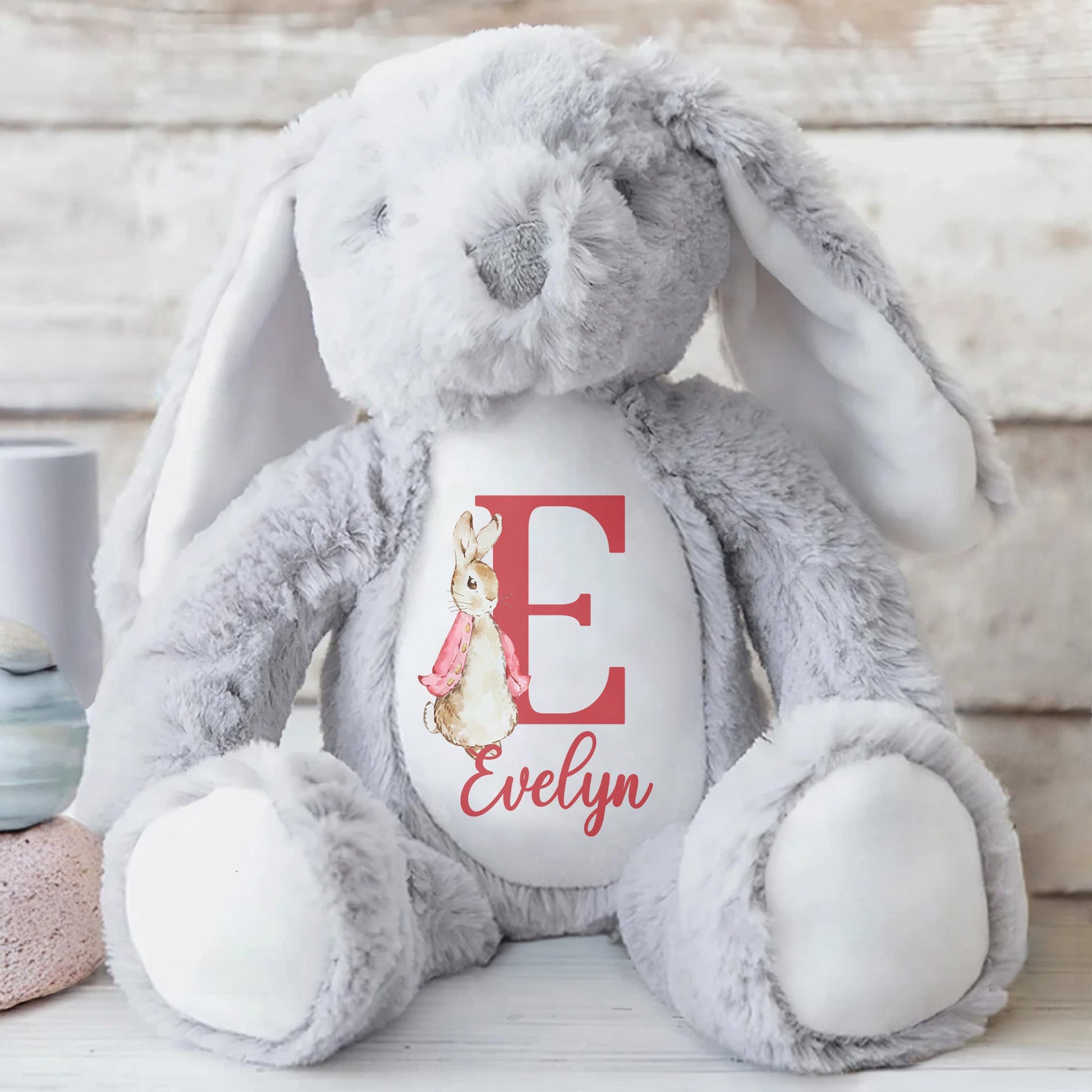 Cute Bunny With Monogrammed Letter And Custom Name - Personalized Stuffed Bunny - GRK005_BUN