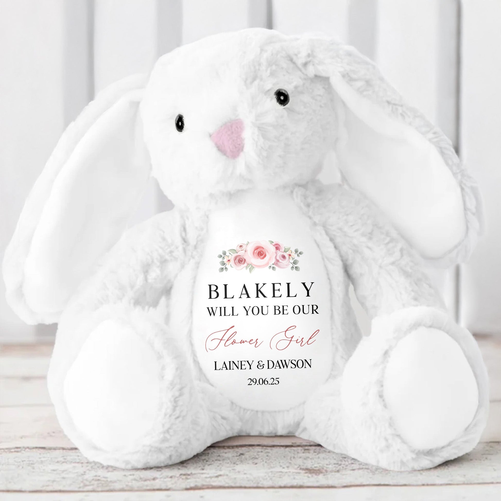 Personalized Floral Design, Perfect Gift for Your Little One - Personalized Stuffed Bunny - GRK006_BUN