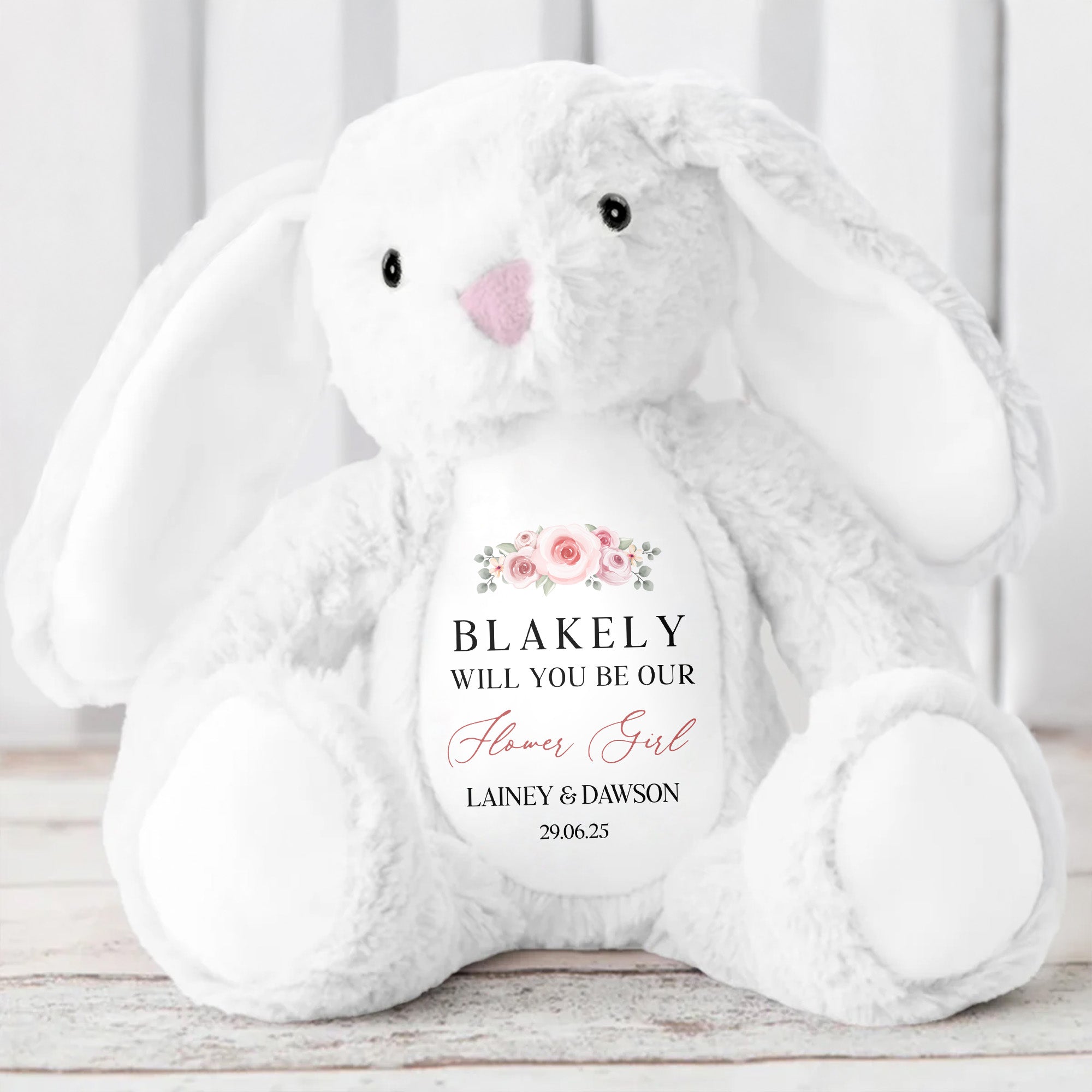 Personalized Floral Design, Perfect Gift for Your Little One - Personalized Stuffed Bunny - GRK006_BUN