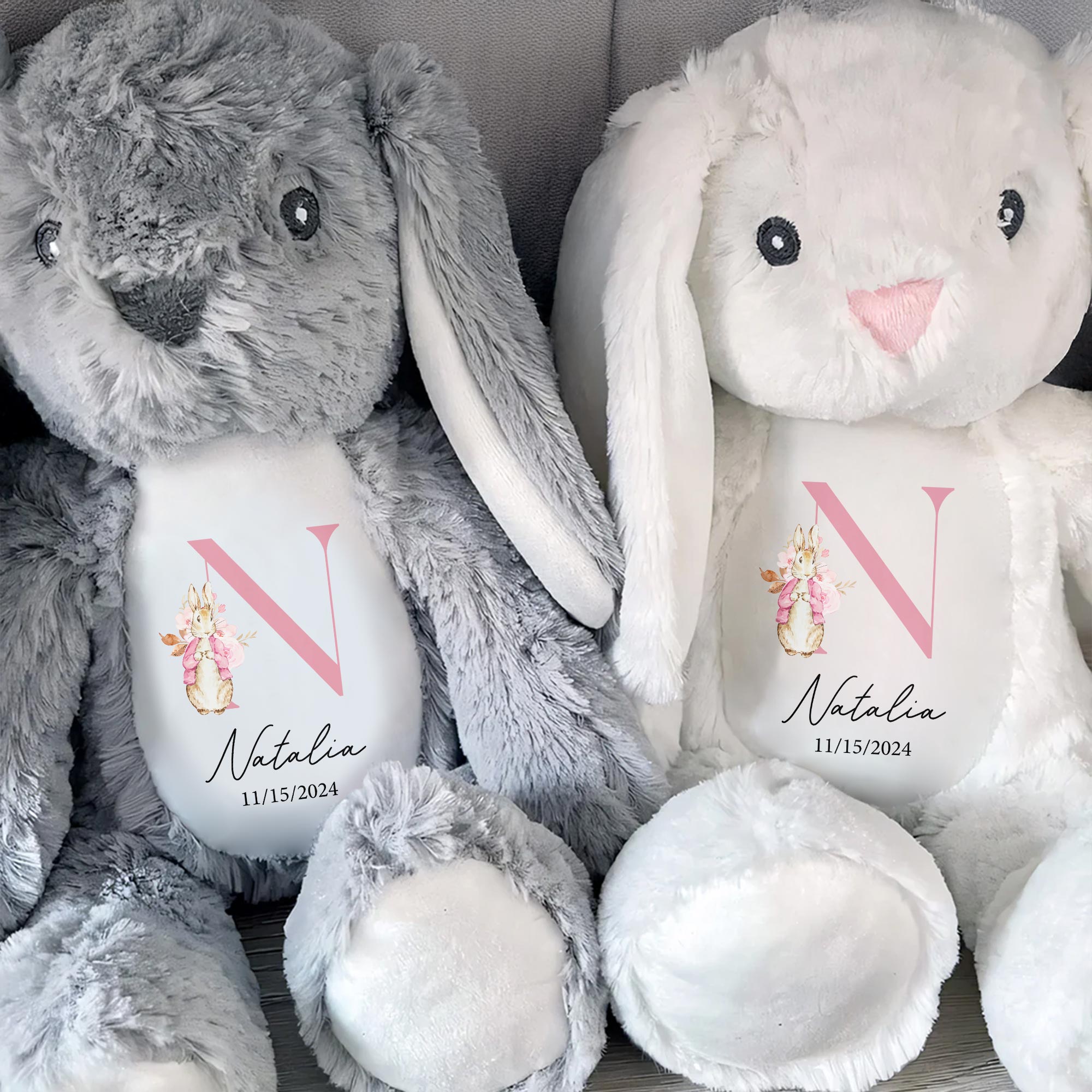 Cute Bunny With Floral Design For A Beautiful Touch - Personalized Stuffed Bunny - GRK008_BUN