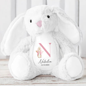 Cute Bunny With Floral Design For A Beautiful Touch - Personalized Stuffed Bunny - GRK008_BUN