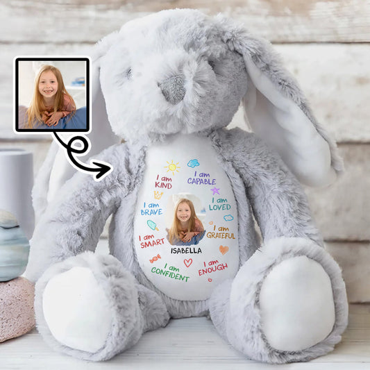 I Am Kind, Capable, Loved, Smart, Confident, Grateful, Enough, Stuffed Bunny - Personalized Stuffed Bunny - GRK013_BUN