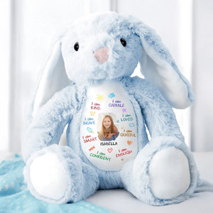 I Am Kind, Capable, Loved, Smart, Confident, Grateful, Enough, Stuffed Bunny - Personalized Stuffed Bunny - GRK013_BUN