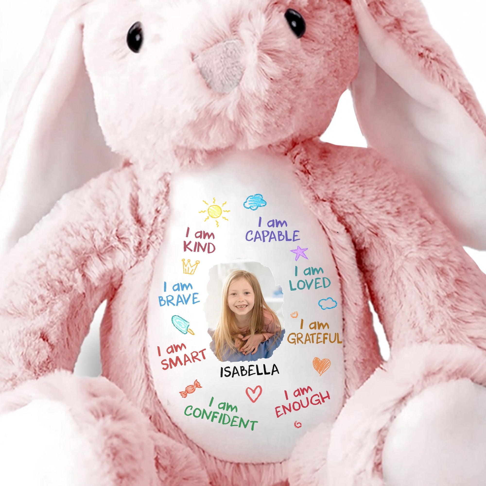 I Am Kind, Capable, Loved, Smart, Confident, Grateful, Enough, Stuffed Bunny - Personalized Stuffed Bunny - GRK013_BUN