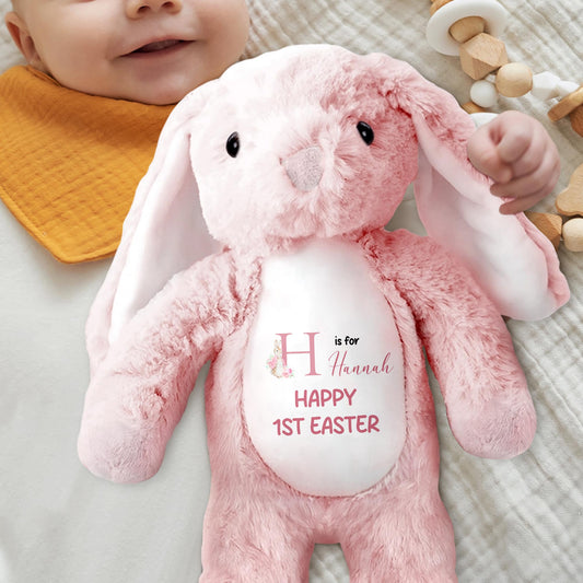 H is for Hannah Happy 1st Easter, Stuffed Bunny - Personalized Stuffed Bunny - GRK016_BUN