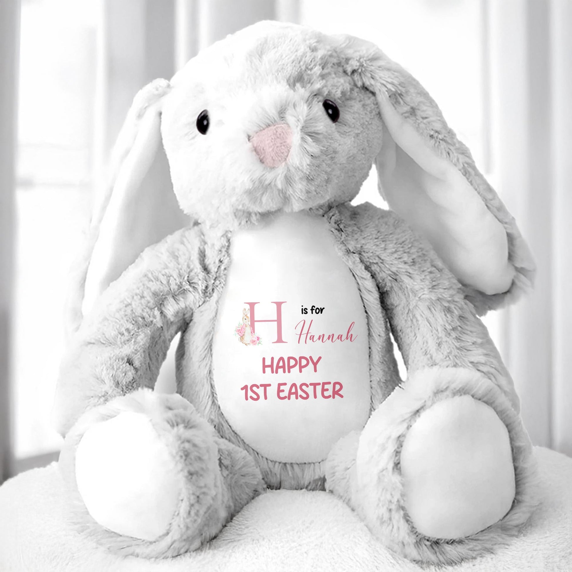 H is for Hannah Happy 1st Easter, Stuffed Bunny - Personalized Stuffed Bunny - GRK016_BUN