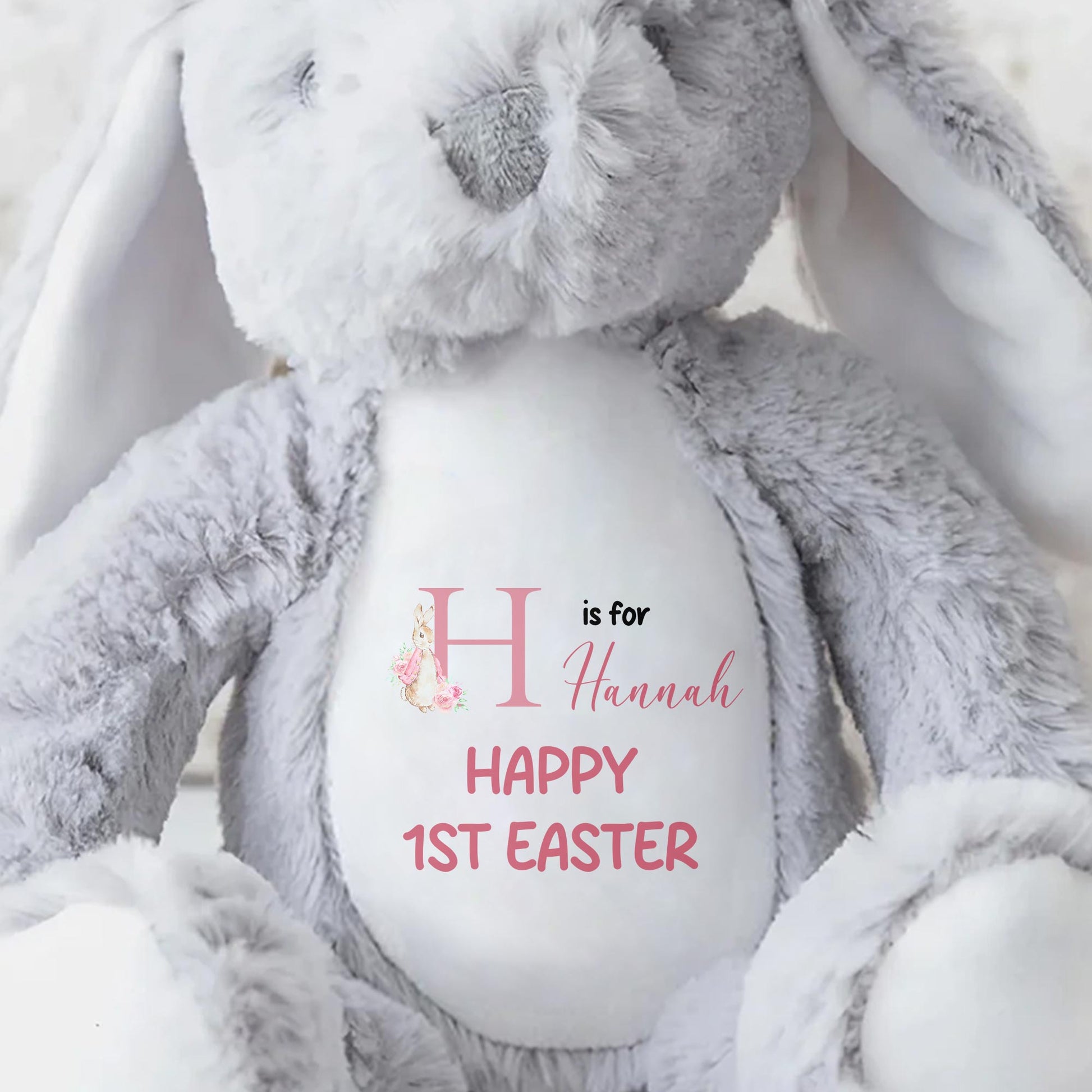H is for Hannah Happy 1st Easter, Stuffed Bunny - Personalized Stuffed Bunny - GRK016_BUN