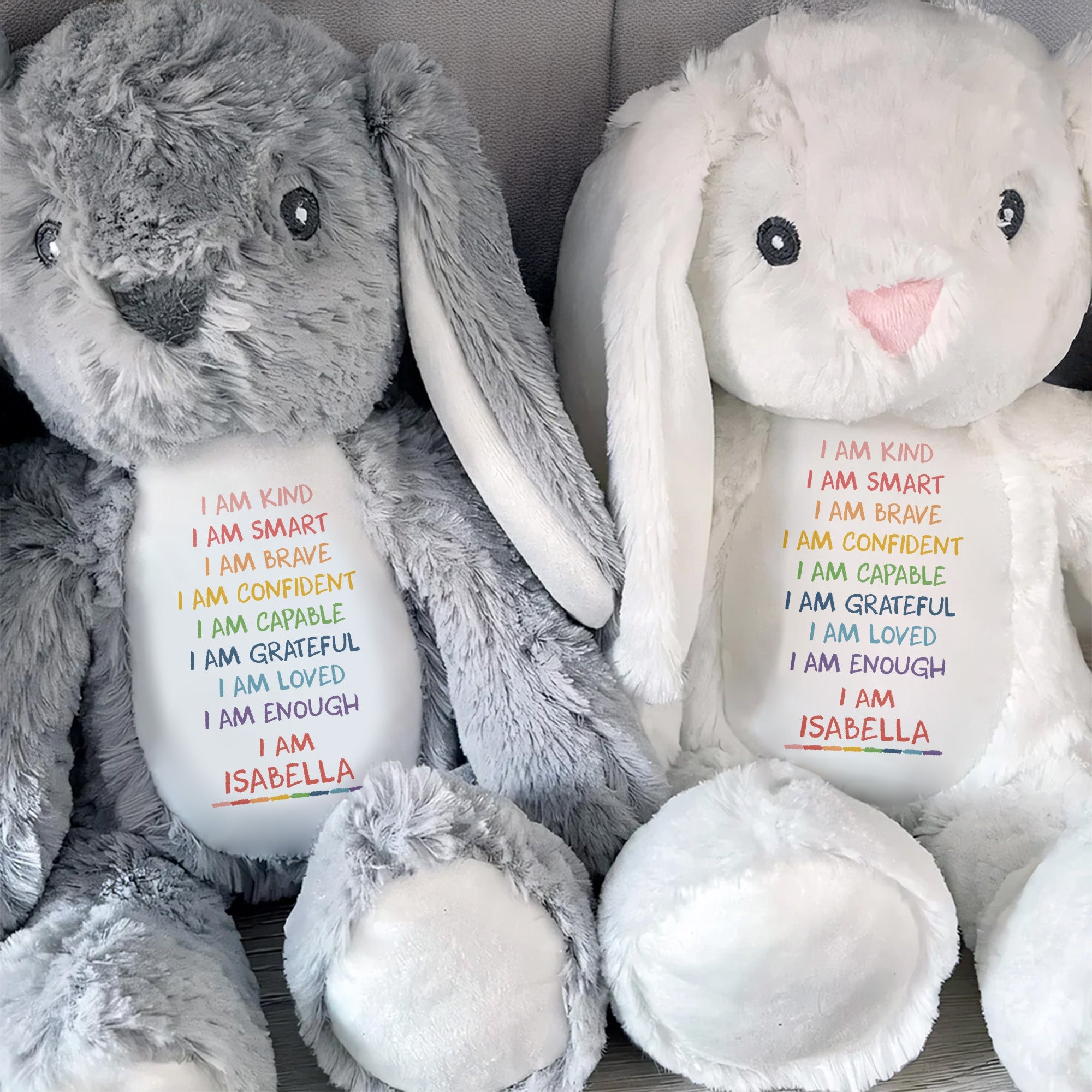 I Am Kind, I Am Smart, I Am Brave, Stuffed Bunny - Personalized Stuffed Bunny - GRK017_BUN