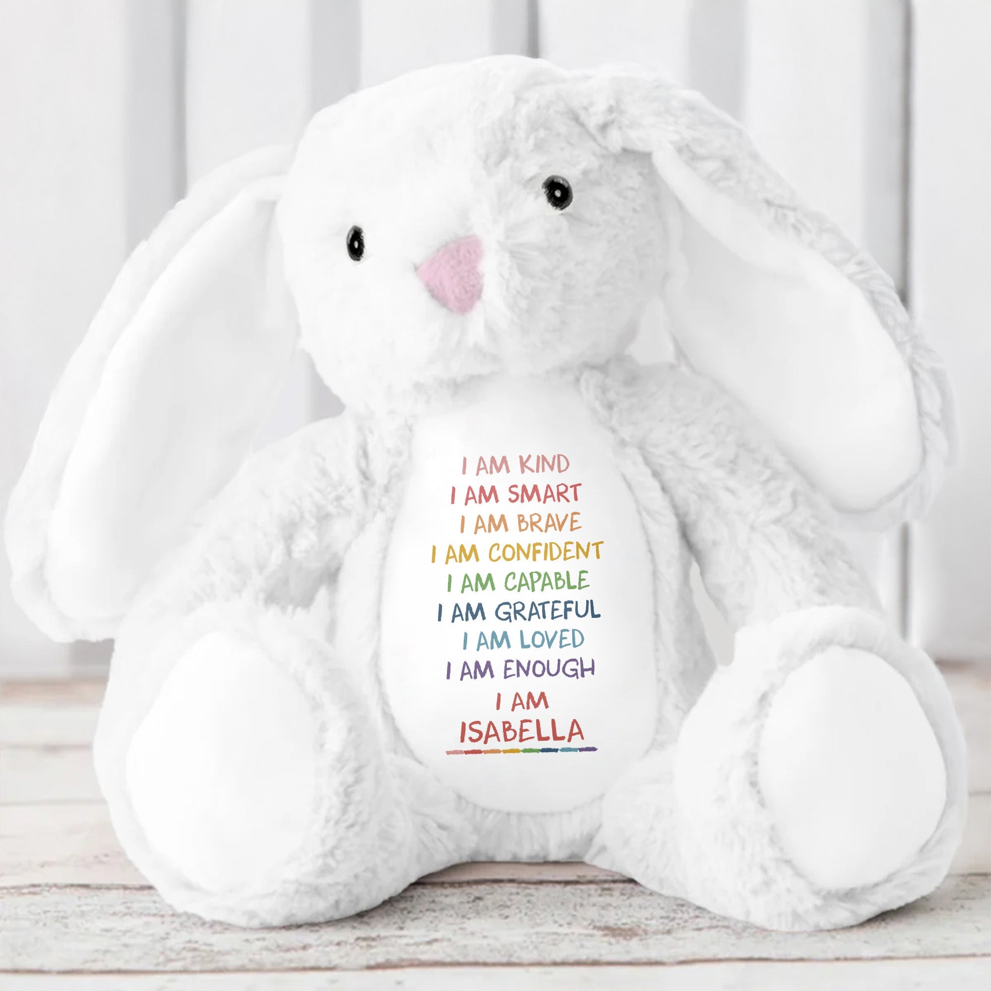 I Am Kind, I Am Smart, I Am Brave, Stuffed Bunny - Personalized Stuffed Bunny - GRK017_BUN