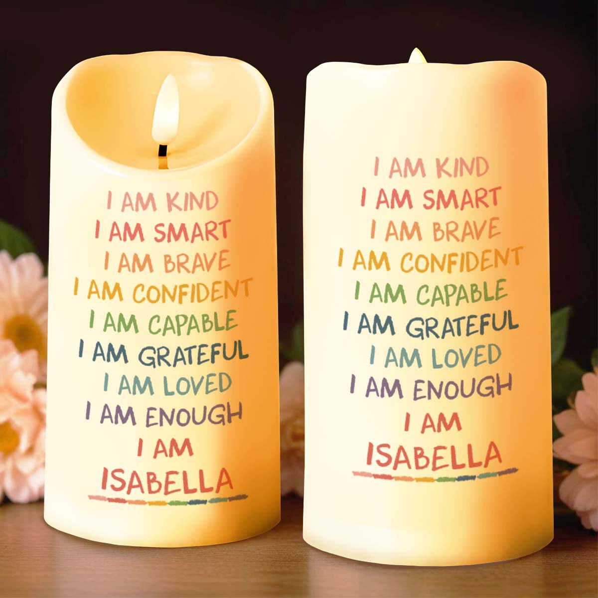 I Am Kind, Smart, Brave, Personal Growth and Affirmation - Personalized Custom LED Candle - GRK017_LECA