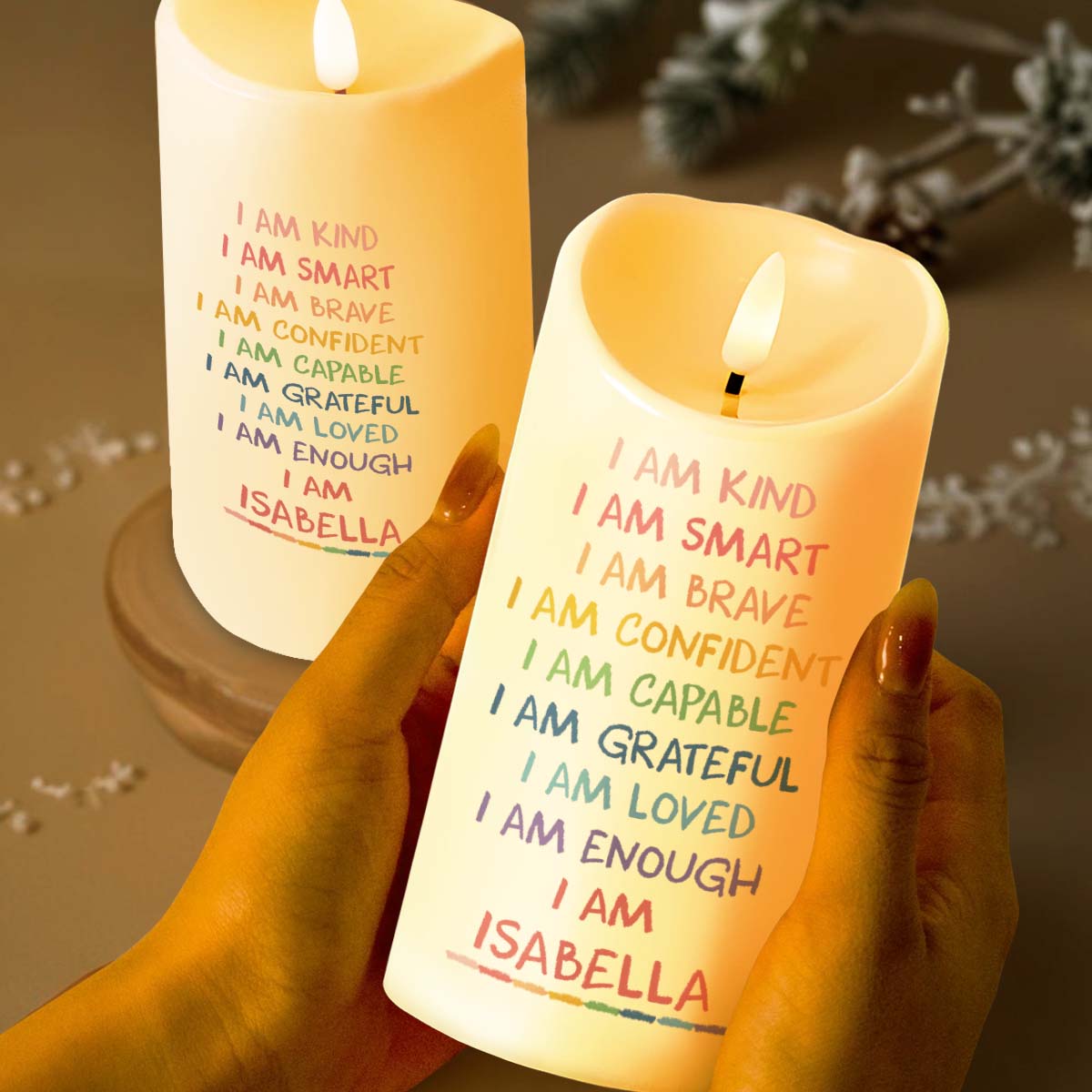 I Am Kind, Smart, Brave, Personal Growth and Affirmation - Personalized Custom LED Candle - GRK017_LECA