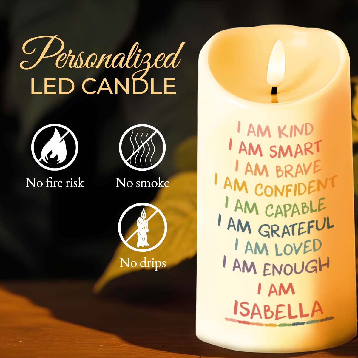 I Am Kind, Smart, Brave, Personal Growth and Affirmation - Personalized Custom LED Candle - GRK017_LECA