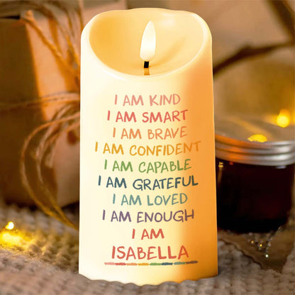 I Am Kind, Smart, Brave, Personal Growth and Affirmation - Personalized Custom LED Candle - GRK017_LECA