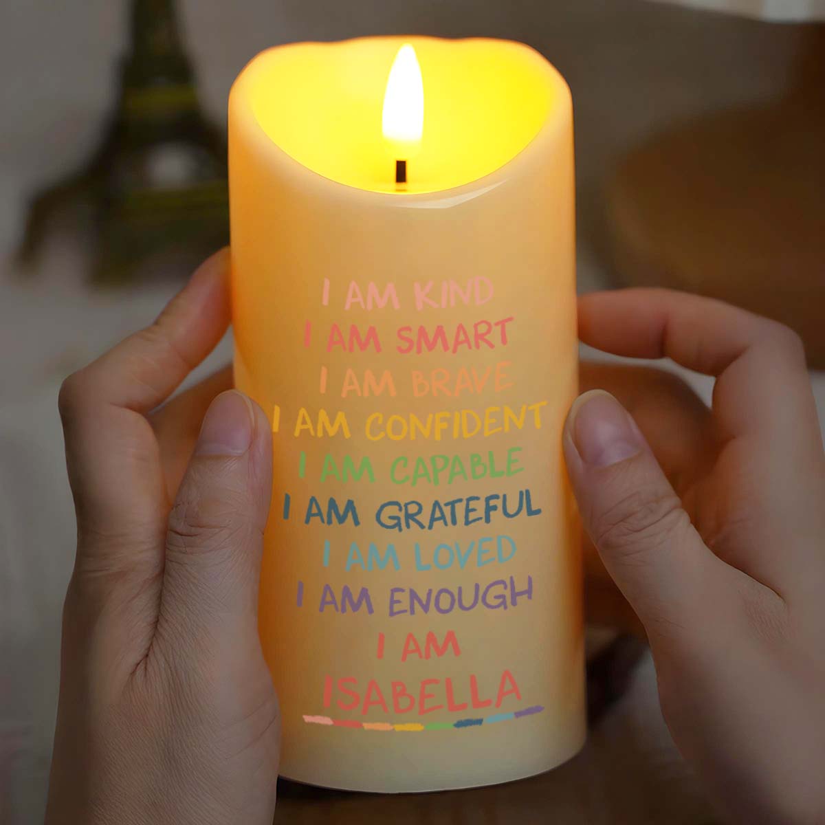 I Am Kind, Smart, Brave, Personal Growth and Affirmation - Personalized Custom LED Candle - GRK017_LECA
