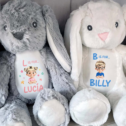 B Is For... Billy, Stuffed Bunny With Cartoon Character - Personalized Stuffed Bunny - GRK019_BUN