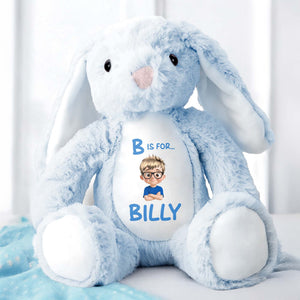 B Is For... Billy, Stuffed Bunny With Cartoon Character - Personalized Stuffed Bunny - GRK019_BUN