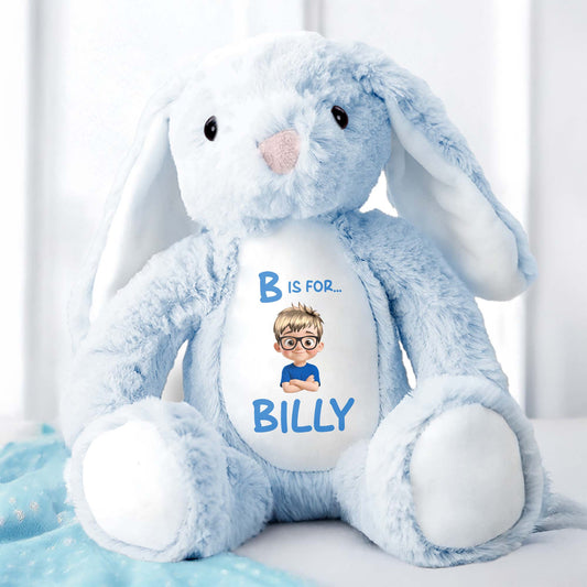 B Is For... Billy, Stuffed Bunny With Cartoon Character - Personalized Stuffed Bunny - GRK019_BUN