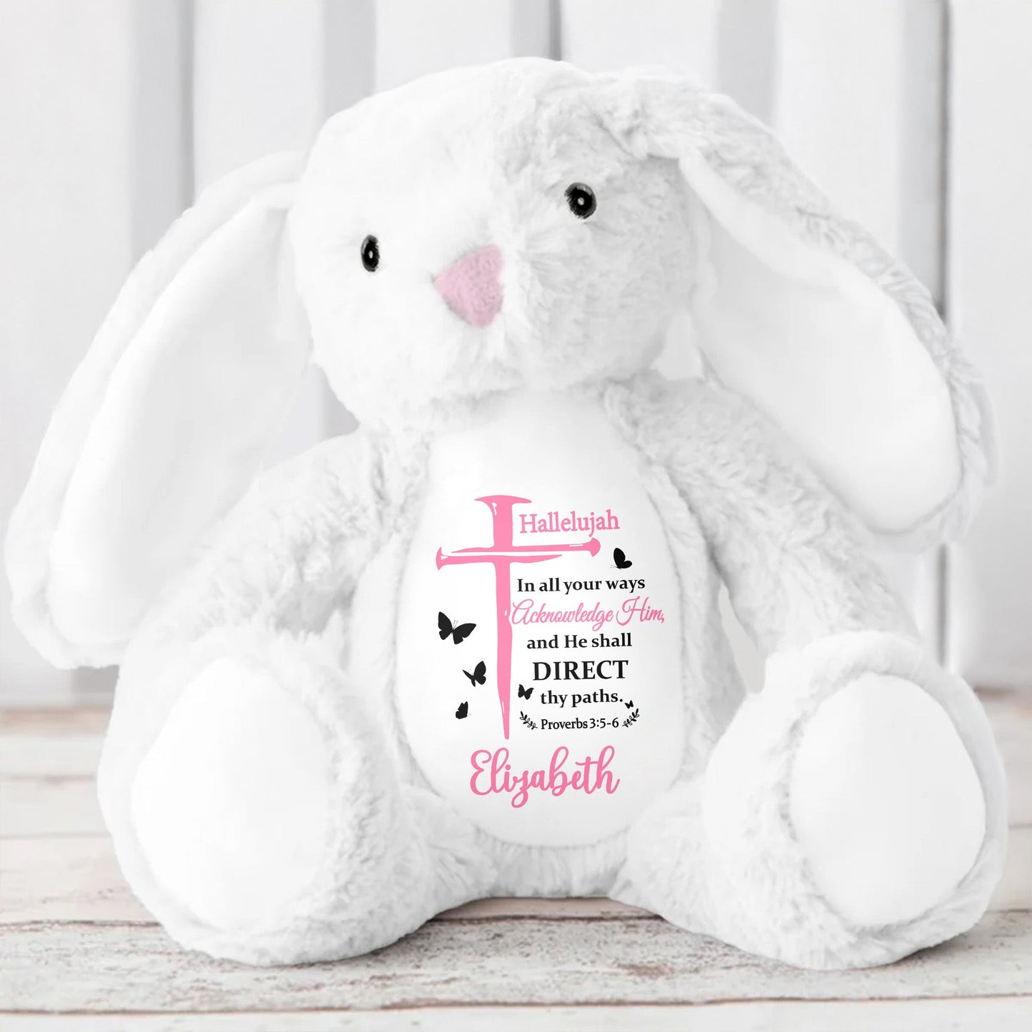 Hallelujah In All Your Ways Acknowledge Him, Bible Verse And Butterflies - Personalized Stuffed Bunny - GRK020_BUN