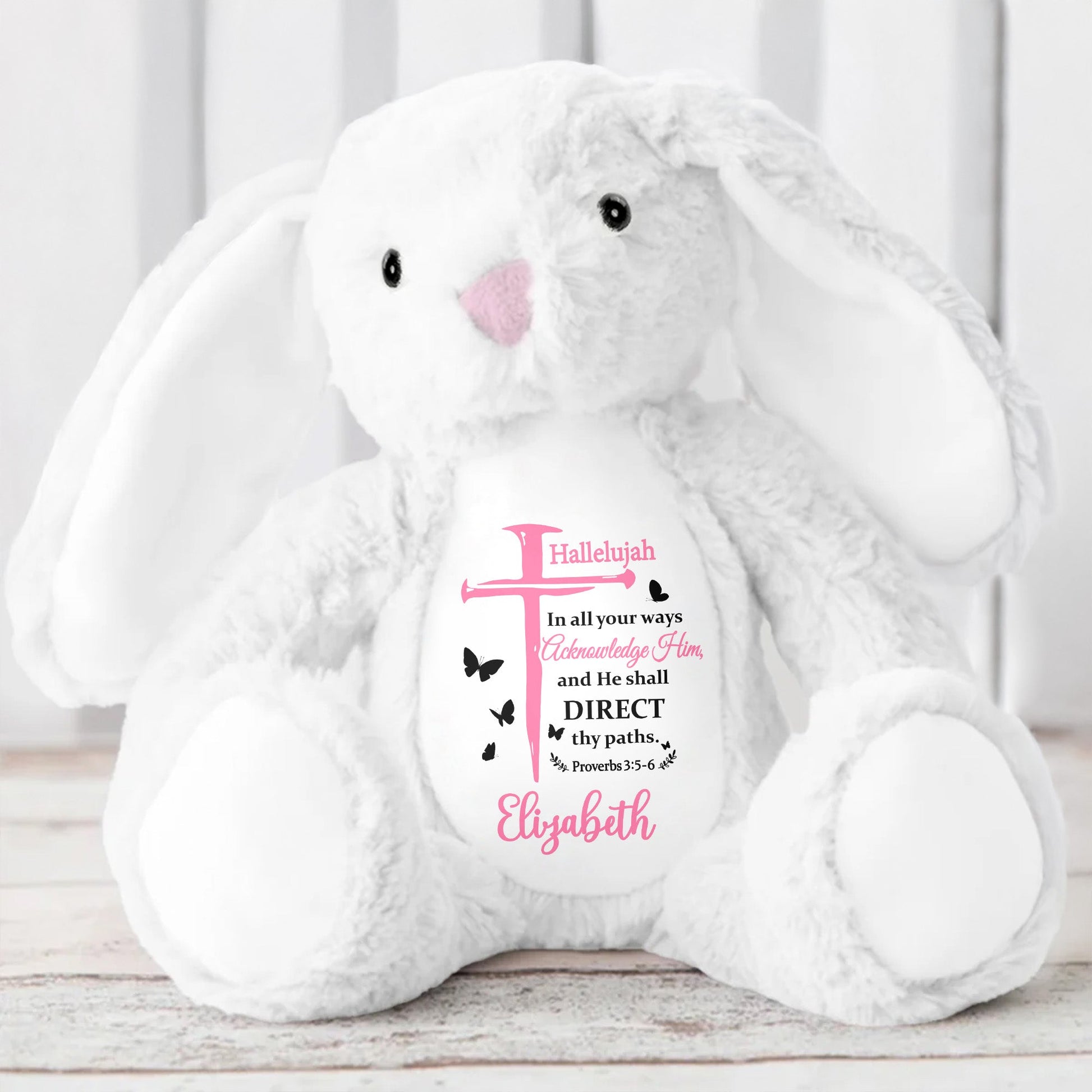 Hallelujah In All Your Ways Acknowledge Him, Bible Verse And Butterflies - Personalized Stuffed Bunny - GRK020_BUN