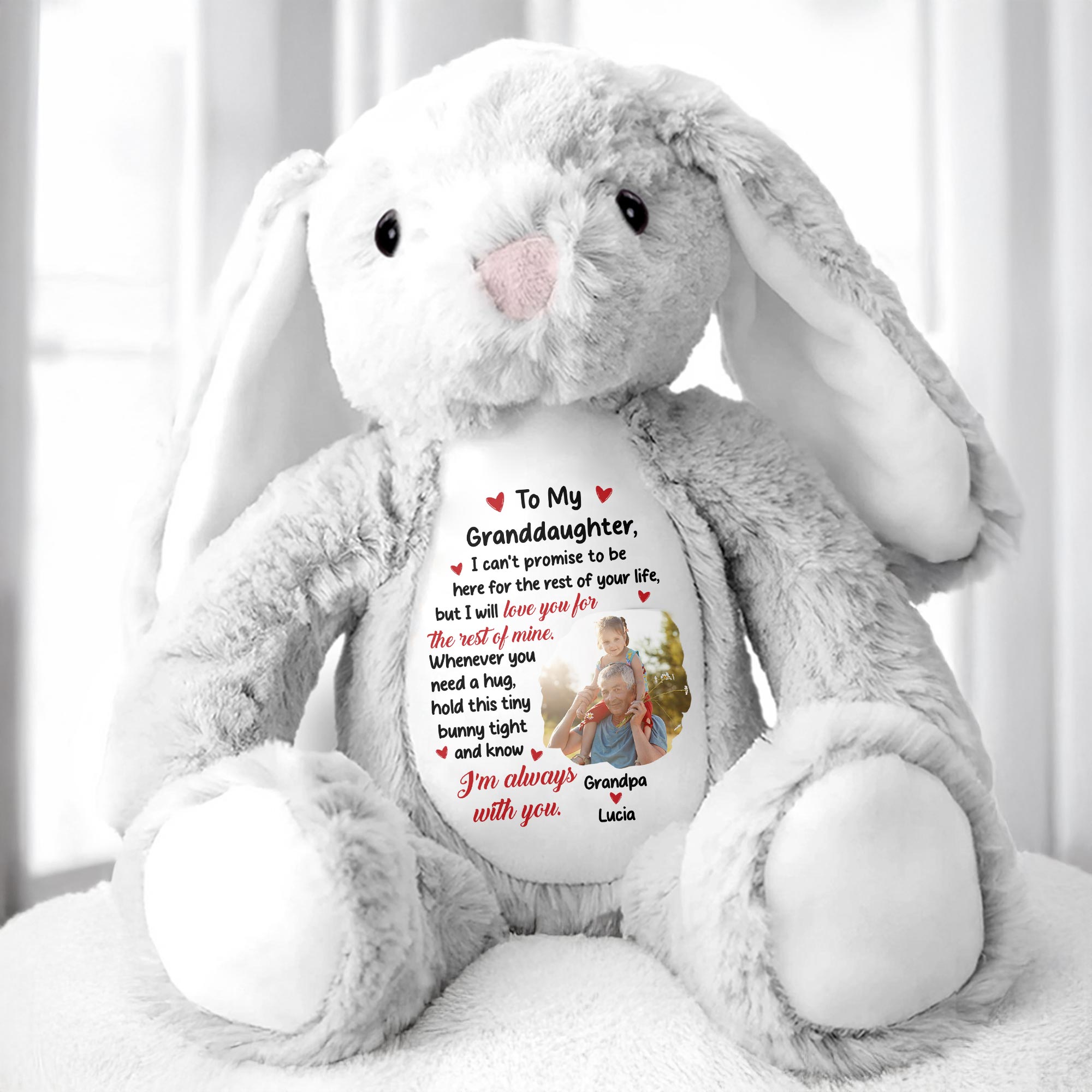 To My Granddaughter, I Can't Promise To Be Here, Stuffed Bunny - Personalized Stuffed Bunny - GRK023_BUN