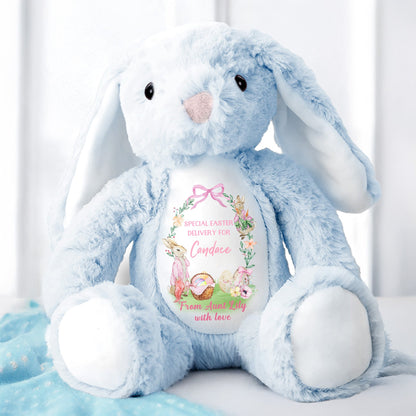 Special Easter Delivery For Candace, Easter Bunny, Eggs And Flowers - Personalized Stuffed Bunny - GRK025_BUN