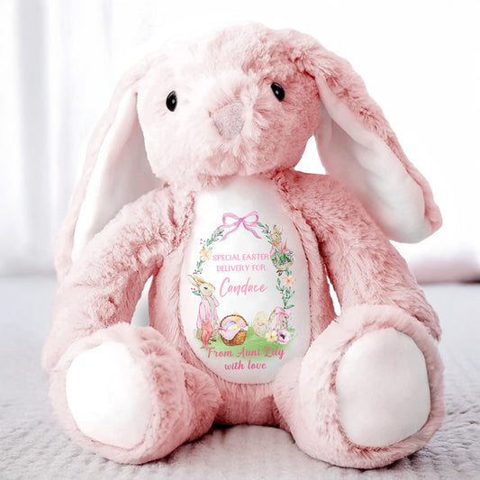 Special Easter Delivery For Candace, Easter Bunny, Eggs And Flowers - Personalized Stuffed Bunny - GRK025_BUN