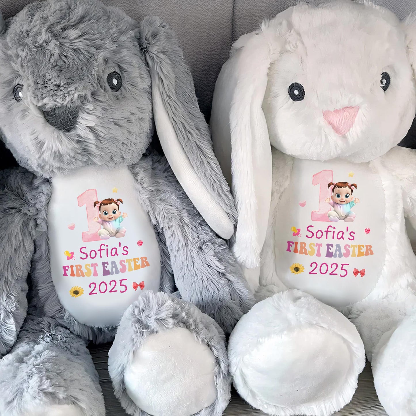 Baby's First Easter 2025, Bunny and Easter Eggs - Personalized Stuffed Bunny - GRK027_BUN