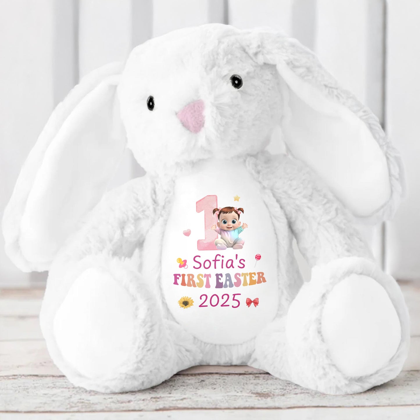 Baby's First Easter 2025, Bunny and Easter Eggs - Personalized Stuffed Bunny - GRK027_BUN