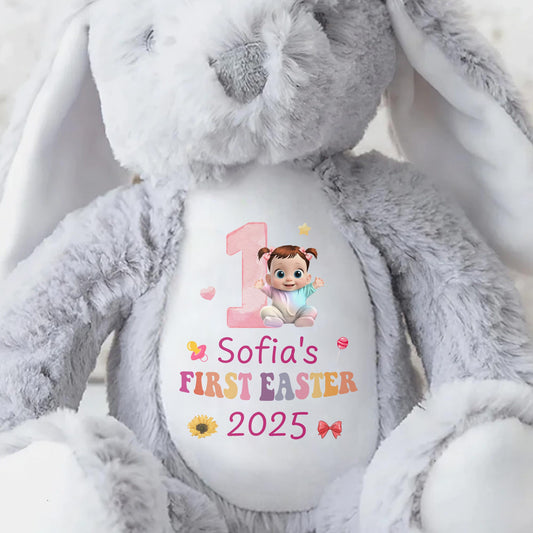 Baby's First Easter 2025, Bunny and Easter Eggs - Personalized Stuffed Bunny - GRK027_BUN