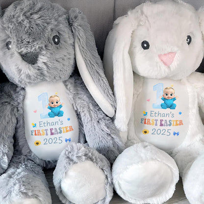 Baby's First Easter 2025, Bunny and Baby Design - Personalized Stuffed Bunny - GRK028_BUN