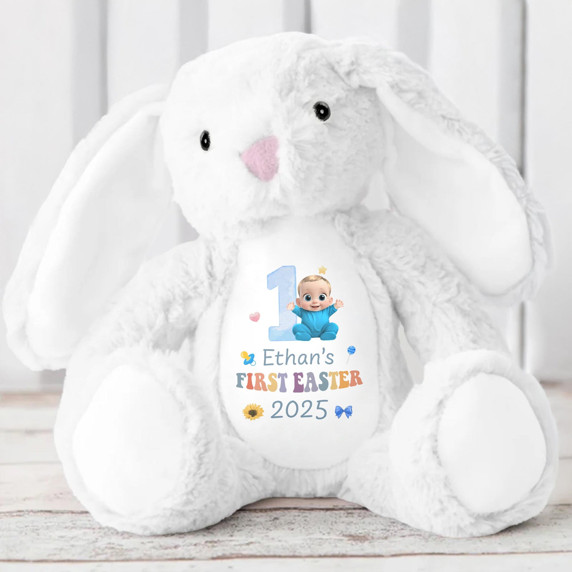 Baby's First Easter 2025, Bunny and Baby Design - Personalized Stuffed Bunny - GRK028_BUN