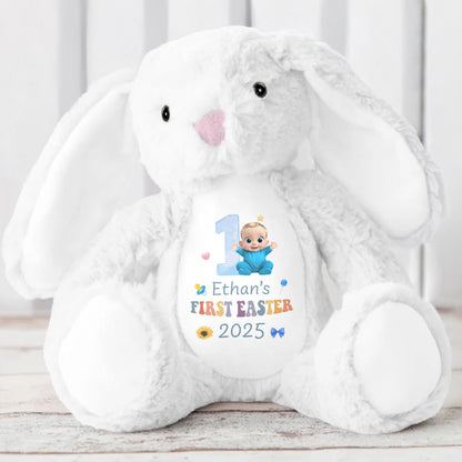 Baby's First Easter 2025, Bunny and Baby Design - Personalized Stuffed Bunny - GRK028_BUN