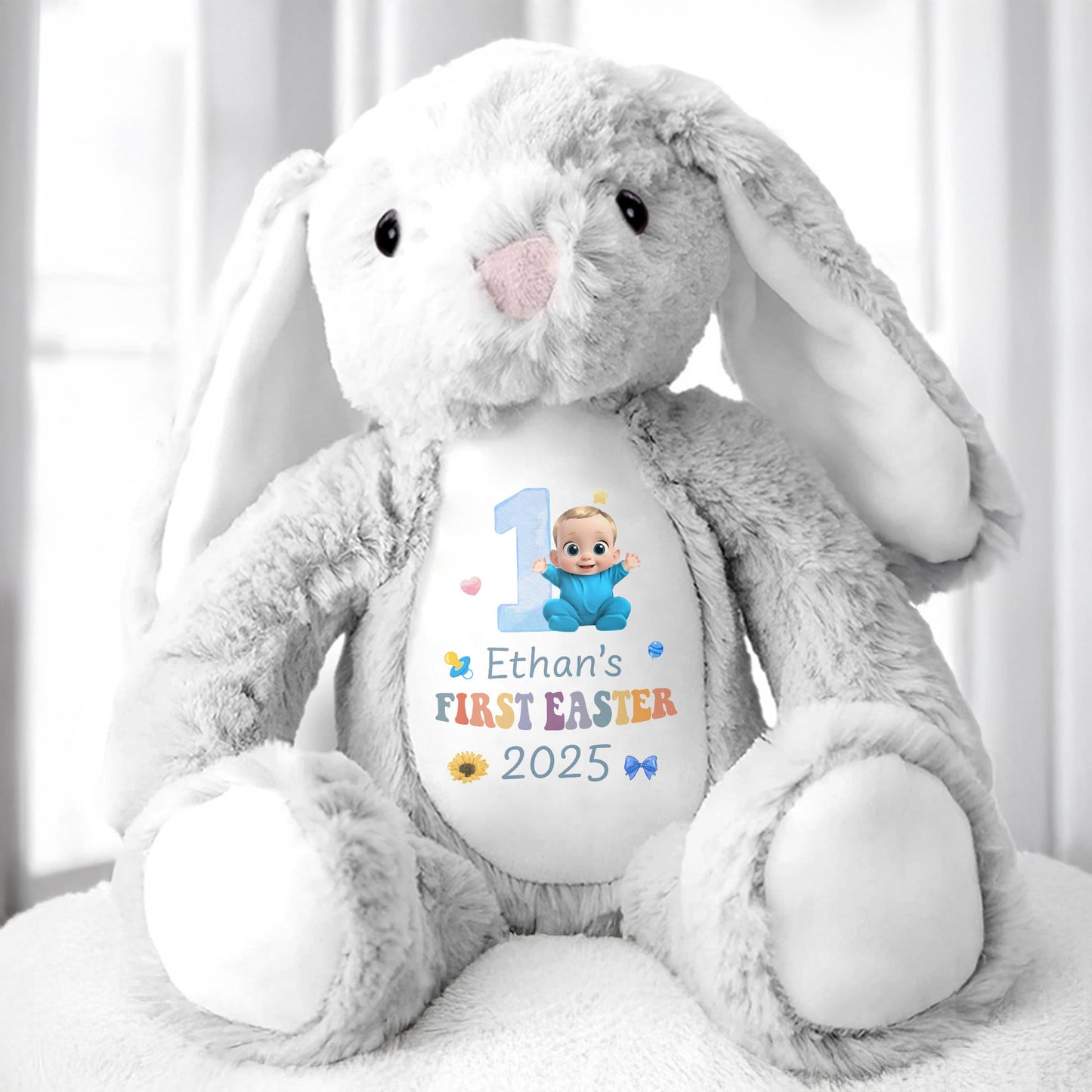 Baby's First Easter 2025, Bunny and Baby Design - Personalized Stuffed Bunny - GRK028_BUN