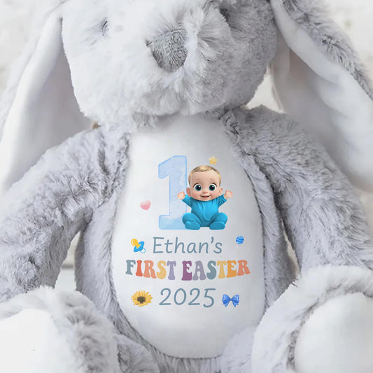 Baby's First Easter 2025, Bunny and Baby Design - Personalized Stuffed Bunny - GRK028_BUN