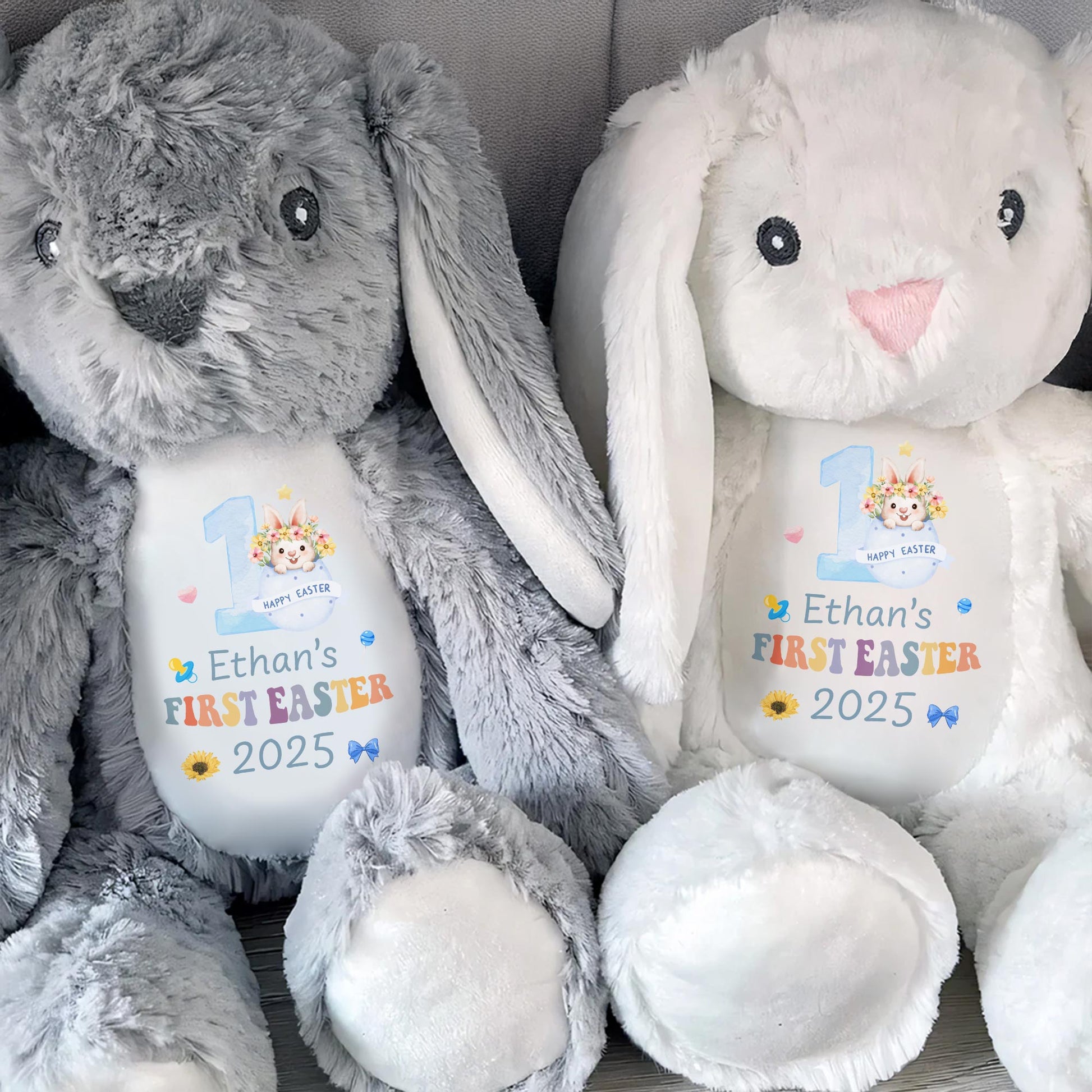 Happy First Easter 2025, Bunny and Easter Eggs - Personalized Stuffed Bunny - GRK029_BUN