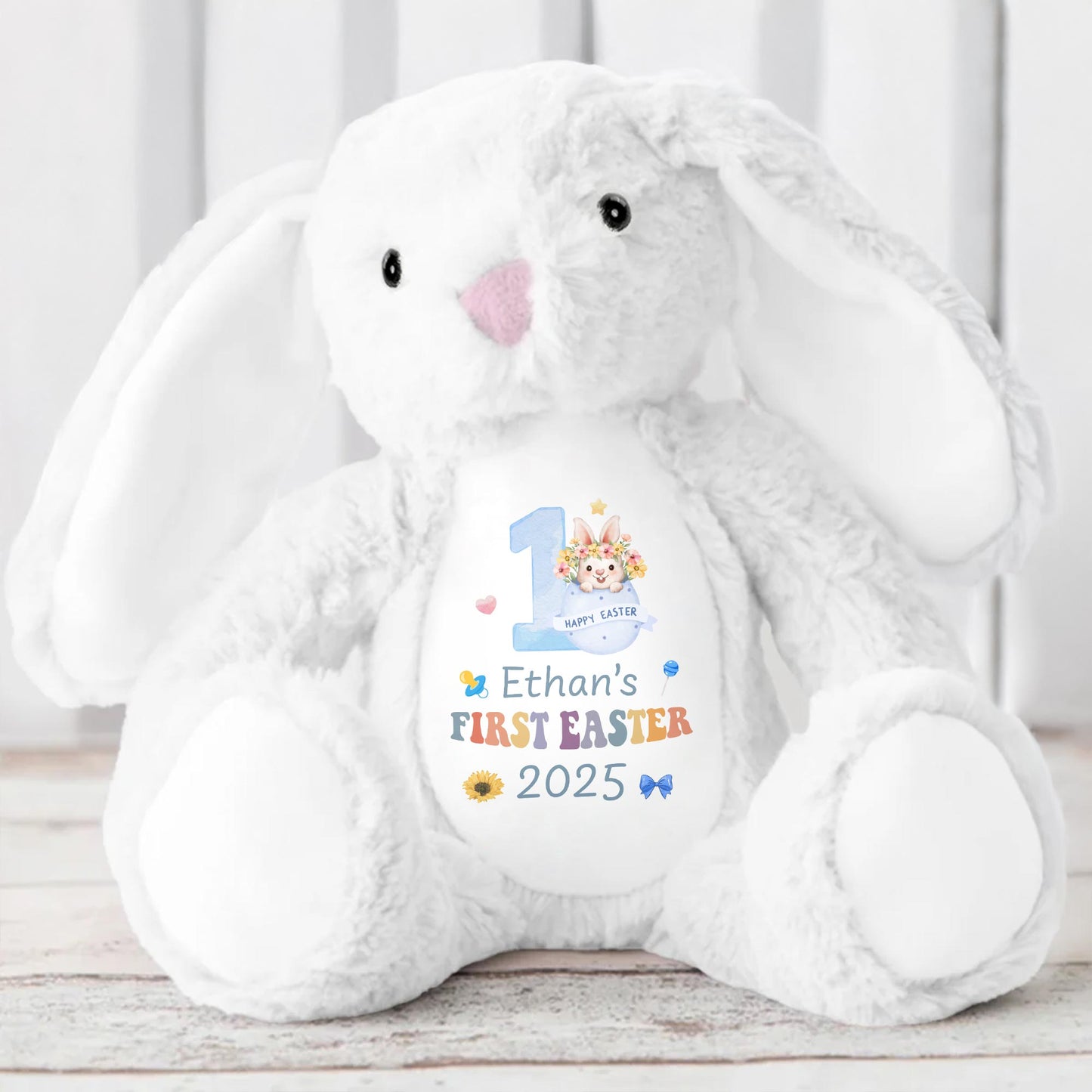 Happy First Easter 2025, Bunny and Easter Eggs - Personalized Stuffed Bunny - GRK029_BUN
