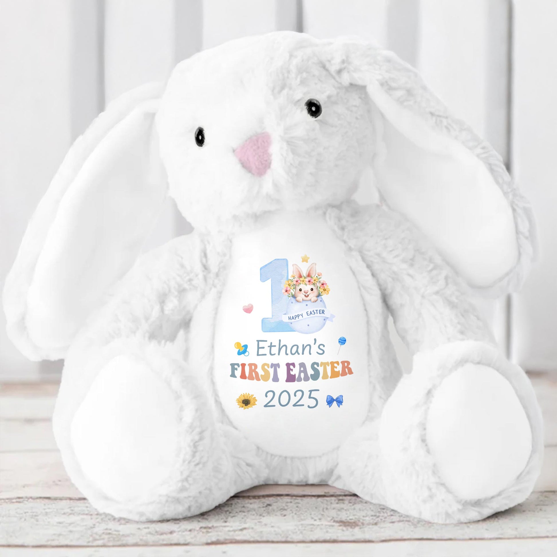 Happy First Easter 2025, Bunny and Easter Eggs - Personalized Stuffed Bunny - GRK029_BUN