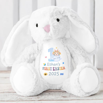 Happy First Easter 2025, Bunny and Easter Eggs - Personalized Stuffed Bunny - GRK029_BUN