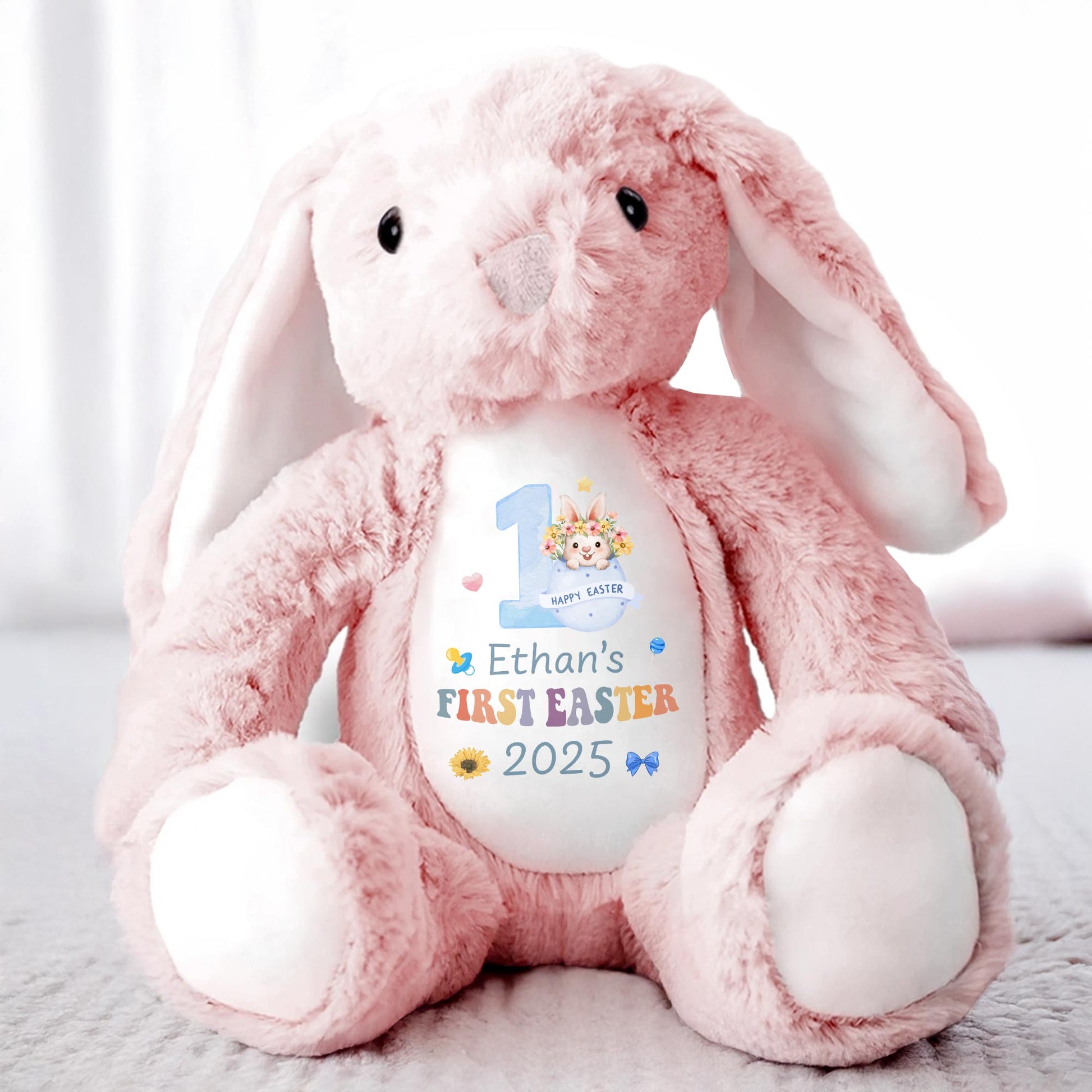 Happy First Easter 2025, Bunny and Easter Eggs - Personalized Stuffed Bunny - GRK029_BUN