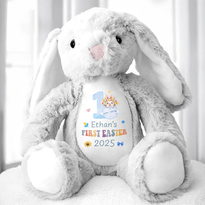 Happy First Easter 2025, Bunny and Easter Eggs - Personalized Stuffed Bunny - GRK029_BUN