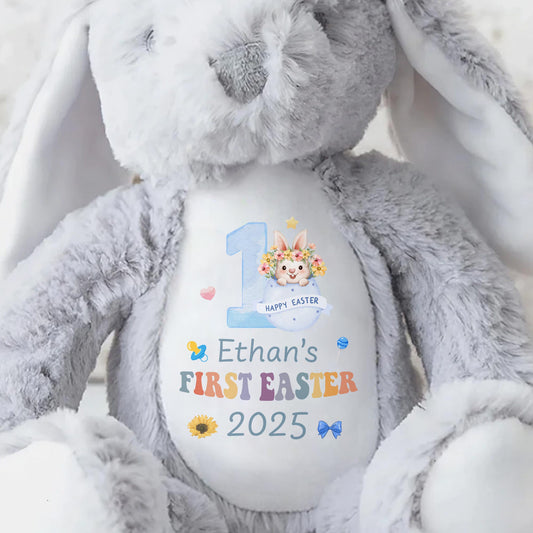 Happy First Easter 2025, Bunny and Easter Eggs - Personalized Stuffed Bunny - GRK029_BUN