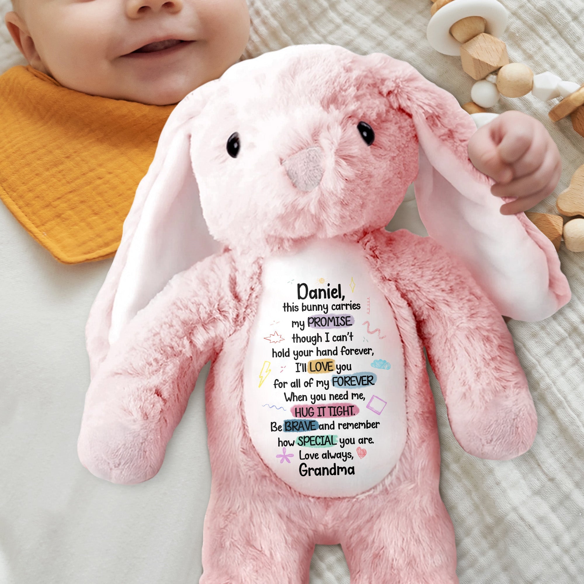 This Bunny Carries My Promise, Love You Forever - Personalized Stuffed Bunny - GRK078_BUN