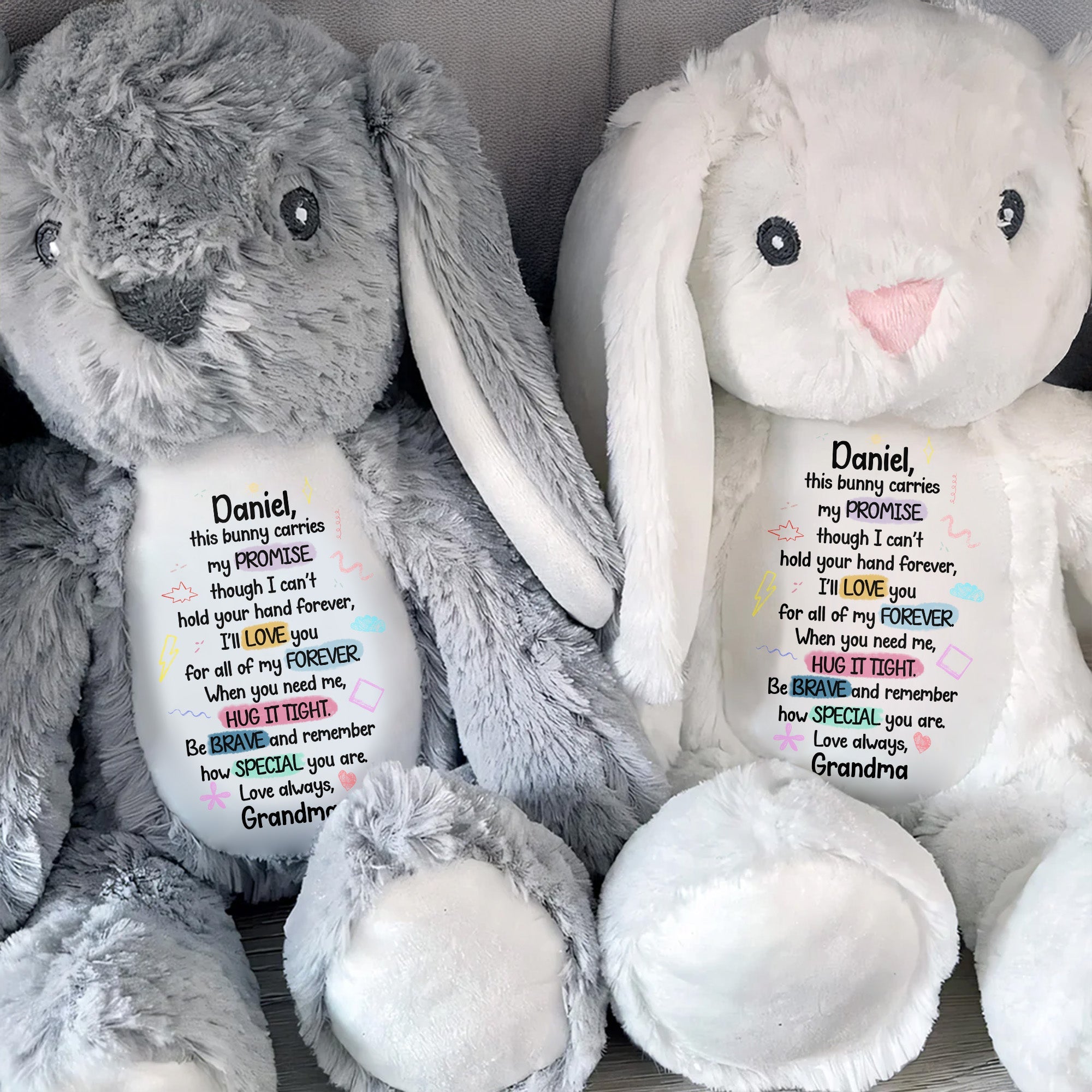 This Bunny Carries My Promise, Love You Forever - Personalized Stuffed Bunny - GRK078_BUN
