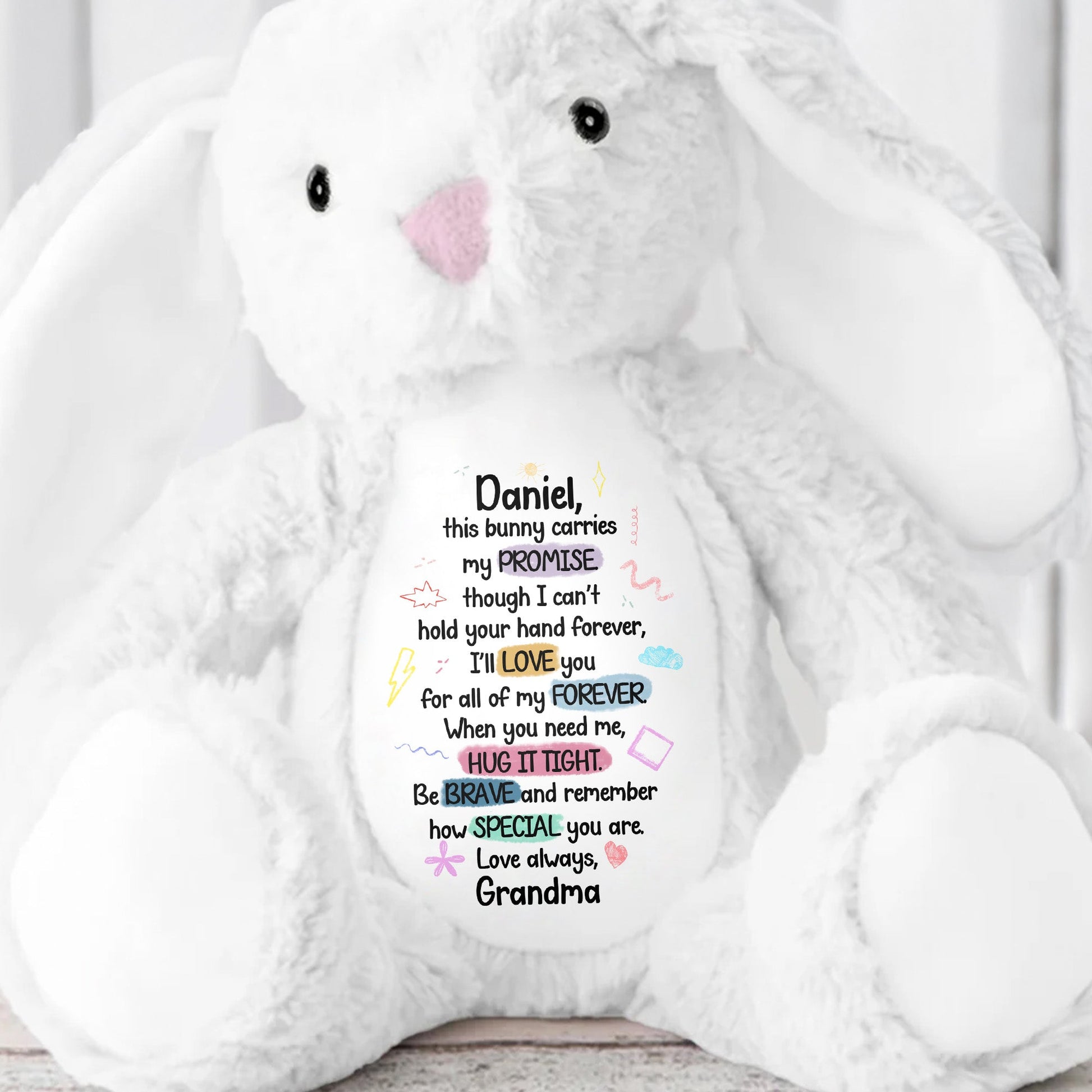 This Bunny Carries My Promise, Love You Forever - Personalized Stuffed Bunny - GRK078_BUN