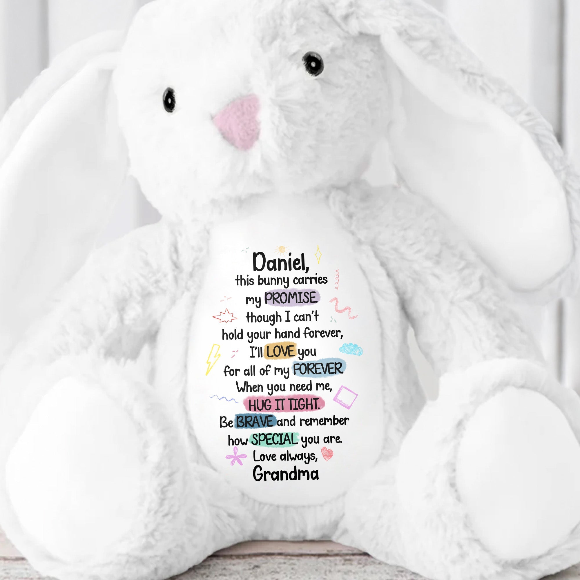 This Bunny Carries My Promise, Love You Forever - Personalized Stuffed Bunny - GRK078_BUN