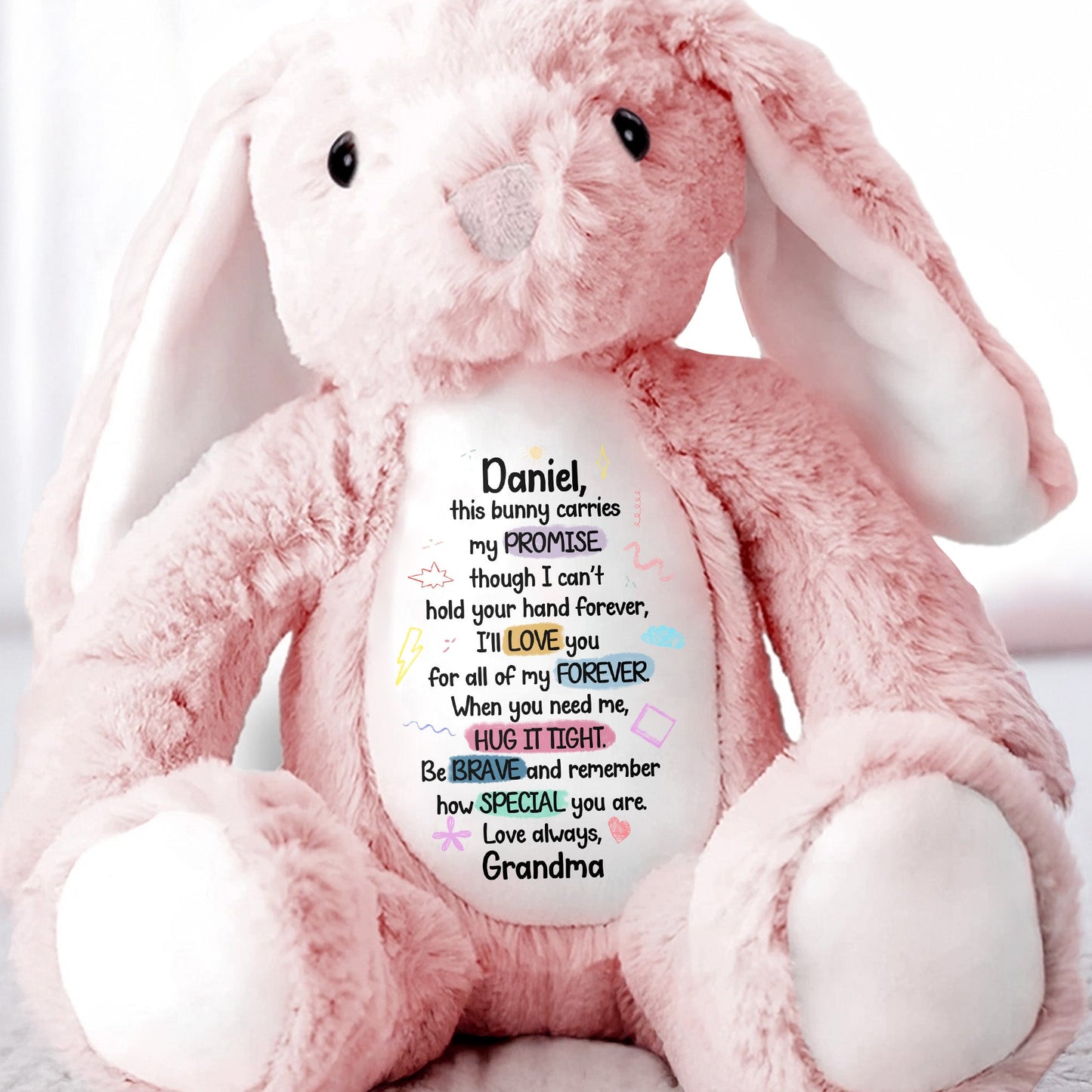 This Bunny Carries My Promise, Love You Forever - Personalized Stuffed Bunny - GRK078_BUN