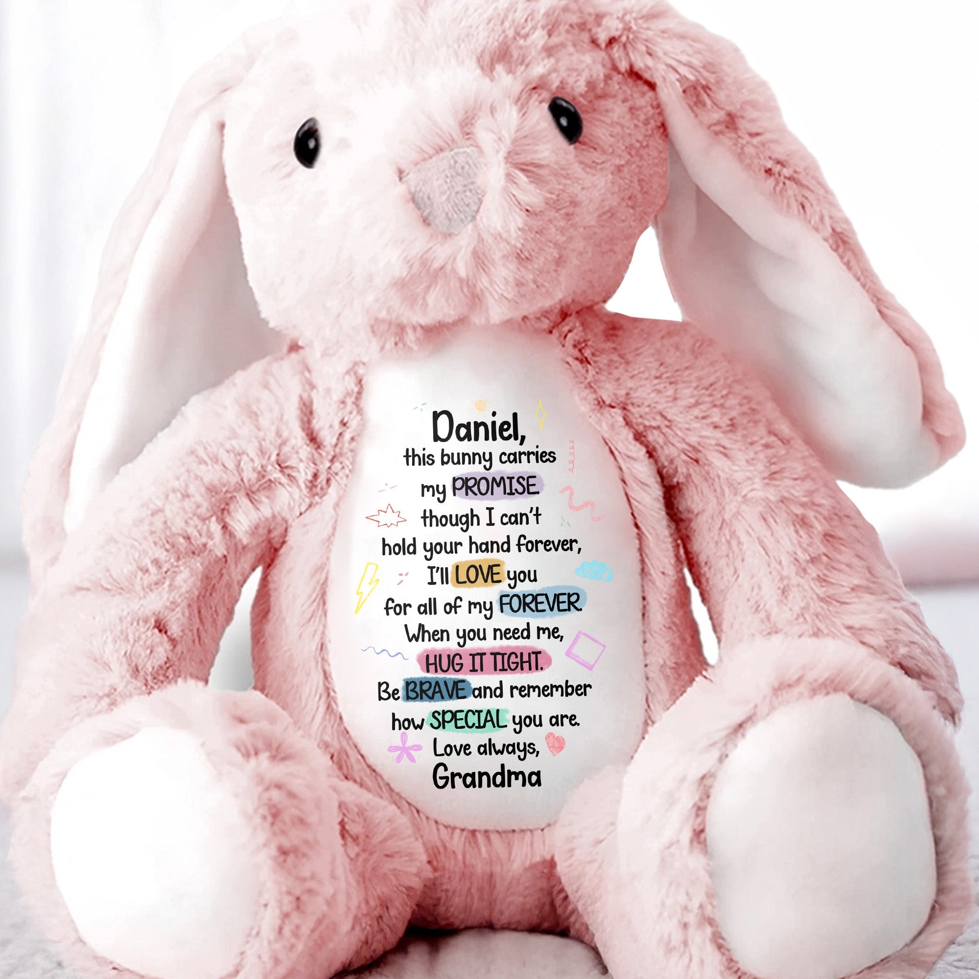This Bunny Carries My Promise, Love You Forever - Personalized Stuffed Bunny - GRK078_BUN