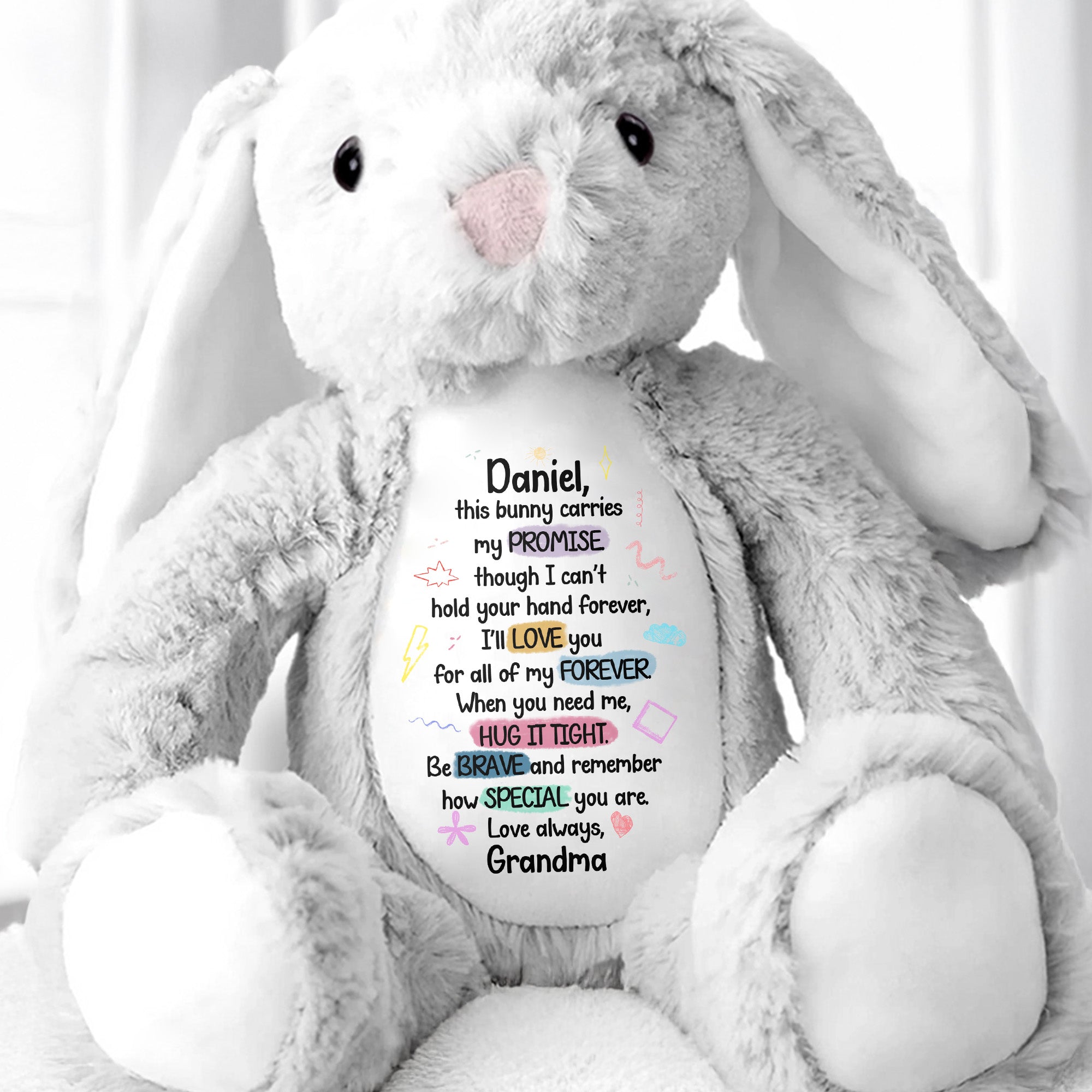 This Bunny Carries My Promise, Love You Forever - Personalized Stuffed Bunny - GRK078_BUN