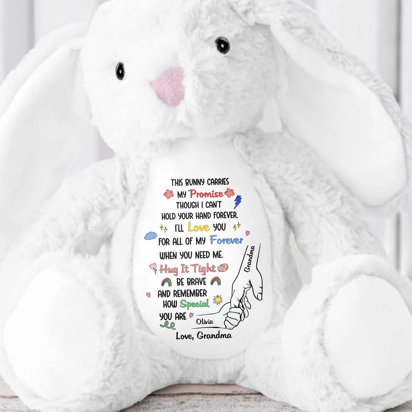 This Bunny Carries My Promise With Paws And Hearts - Personalized Stuffed Bunny - GRK097_BUN